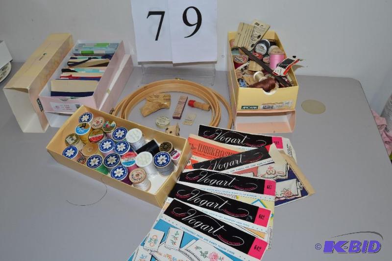 lot 79 image: Thread, binding, embroidery hoops