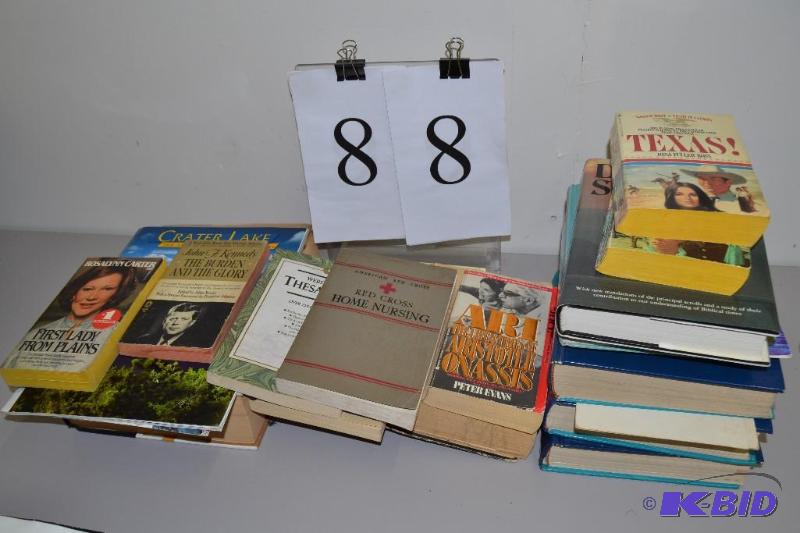 lot 88 image: Books, Red Cross Home Nursing book, Misc. medical, Quilting book, dictionary,  etc.