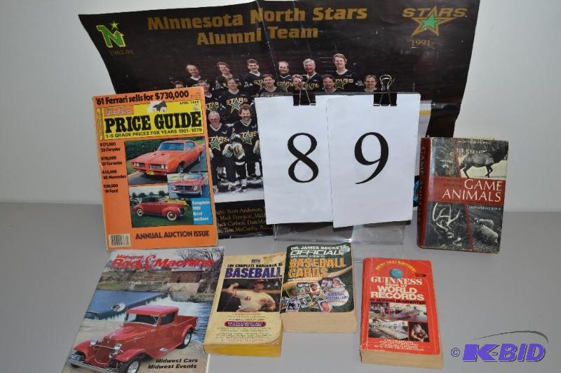lot 89 image: Books, Baseball card book world record book, signed North Stars poster