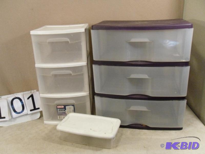 lot 101 image: Two 3 Drawer Storage Systems and a 4 qt Stora...