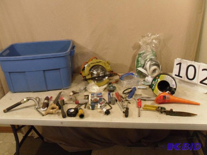 lot 102 image: Drain Auger, Pipe Wrap, Black and Decker Circ...