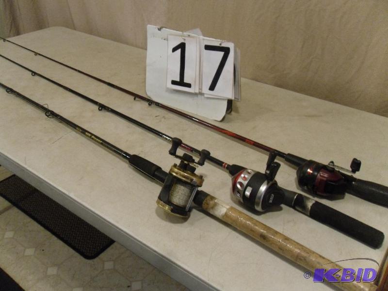 lot 17 image: Lot of 3 Fishing Rods and Reels. MK Power Rod...