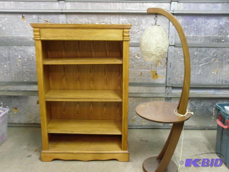 lot 179 image: Wood  Adjustable Shelf and Wood Lamp Table. ...