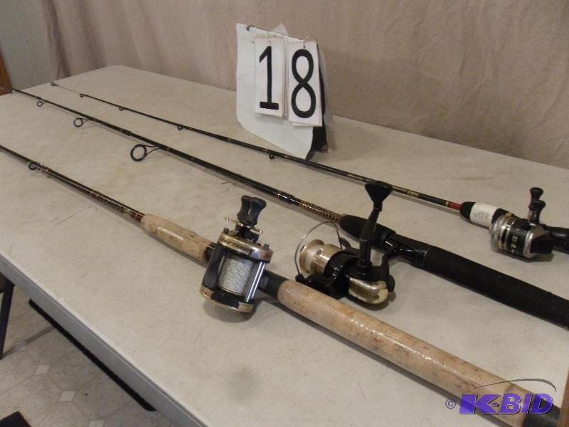 lot 18 image: Lot of 3 Fishing Rods and Reels. Fenwick Rod ...