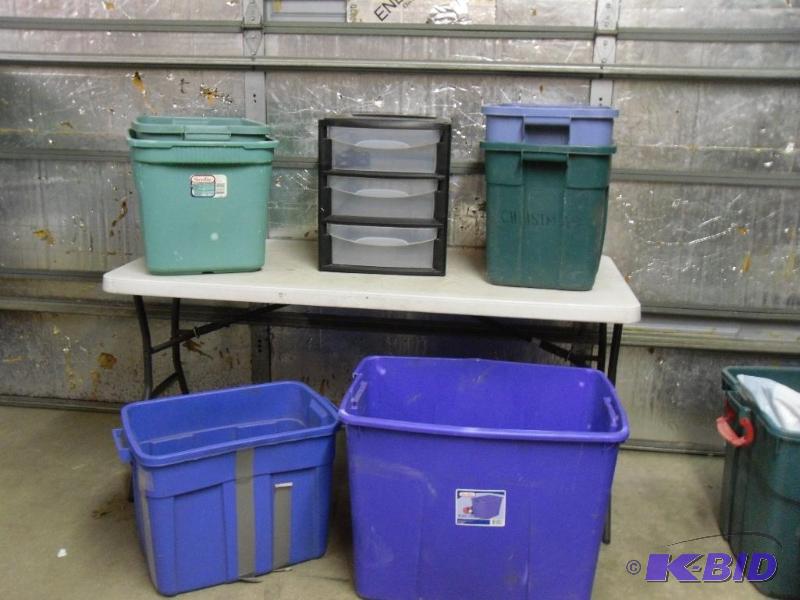 lot 184 image: Lot of 6 Assorted Totes, no lids, and 3 Drawe...