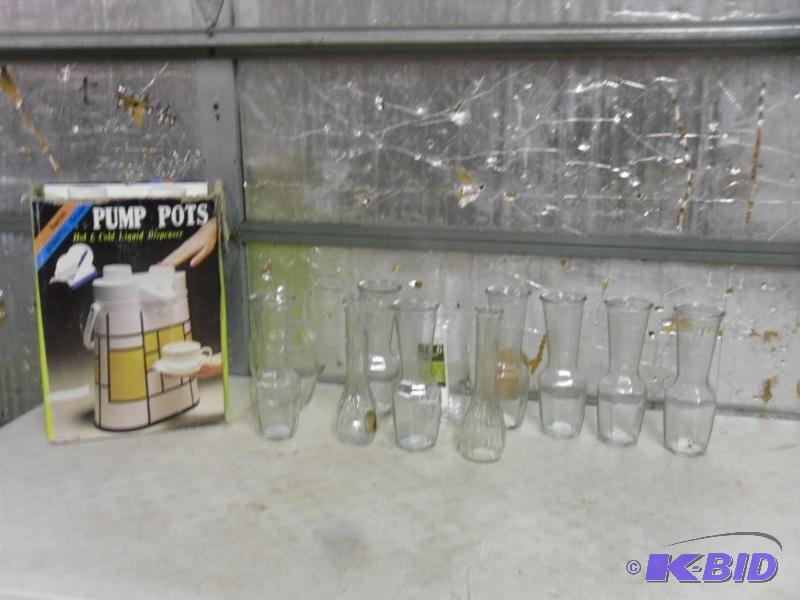 lot 188 image: Lot of Assorted Glass Vases and HotCold Liqu...