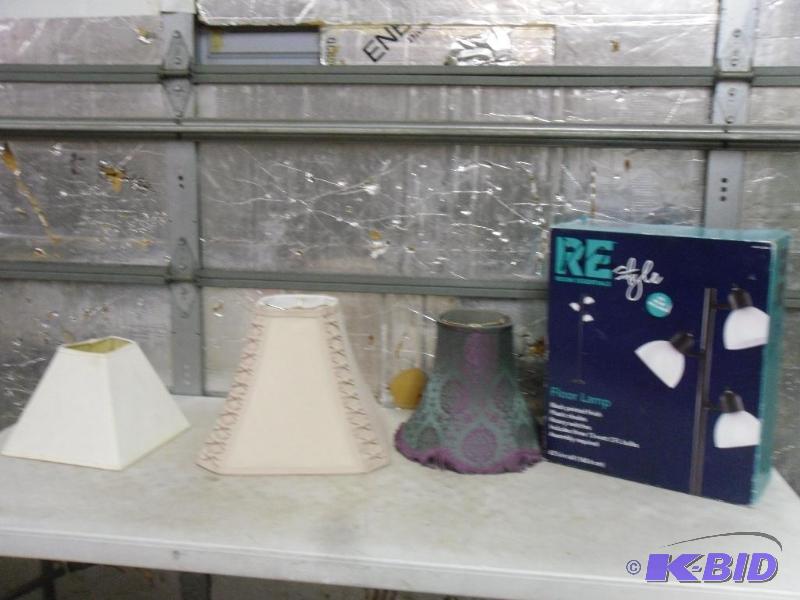 lot 192 image: 3 Assorted Lamp Shades and New Floor Lamp....