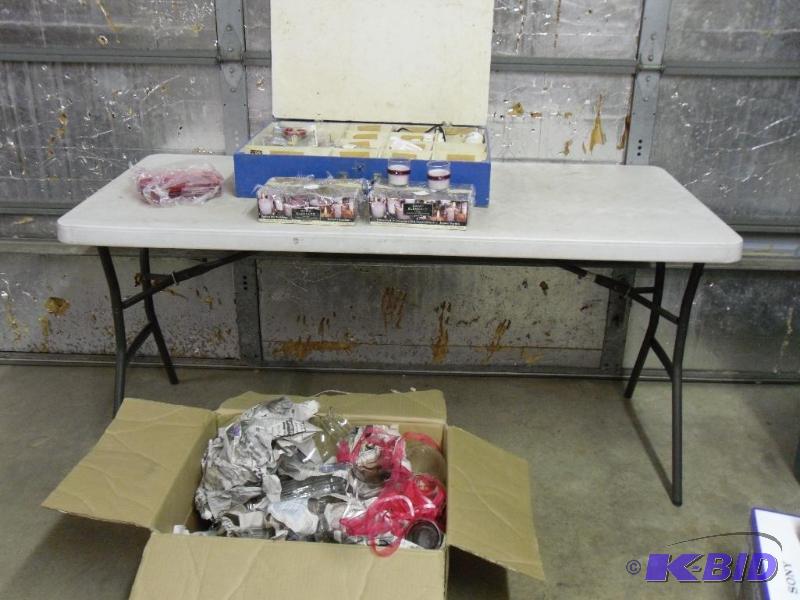 lot 195 image: Wood Latching Box Full of Craft Items and Box...