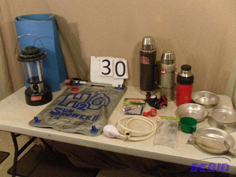 lot 30 image: Lot of Assorted Camping Items. Solar Shower, ...