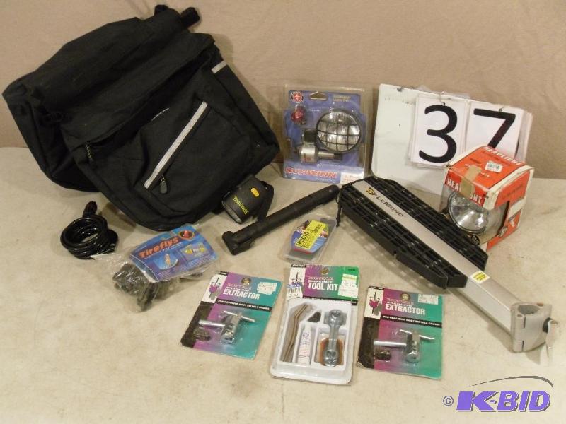 lot 37 image: Bike Saddle Bag, Aluminum Rack, Bike Lights, ...