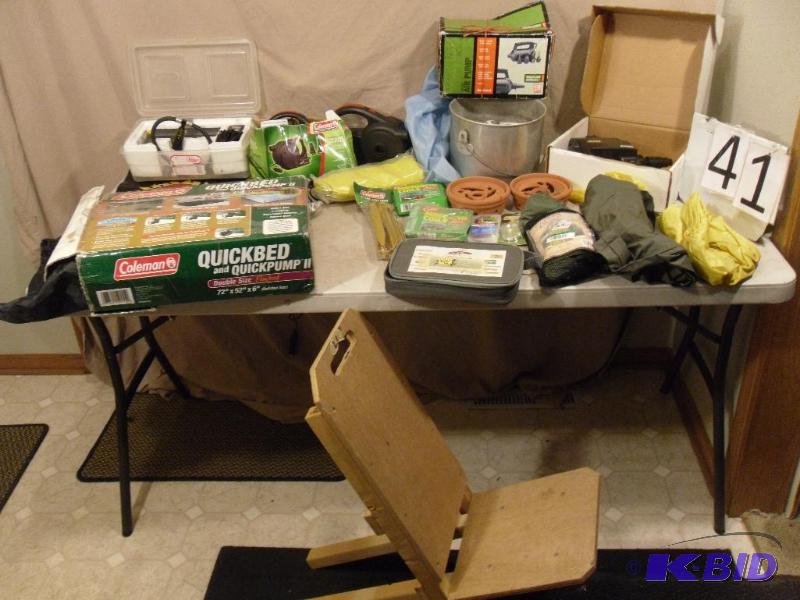 lot 41 image: Large Lot of Camping Items. Wood Folding ...