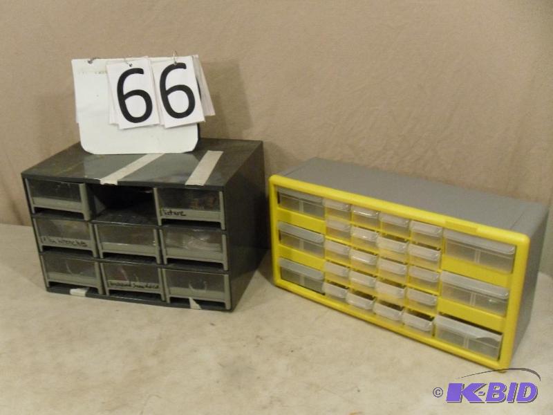 lot 66 image: 2 Parts Bins  Organizers, 1 Metal and 1 Plas...
