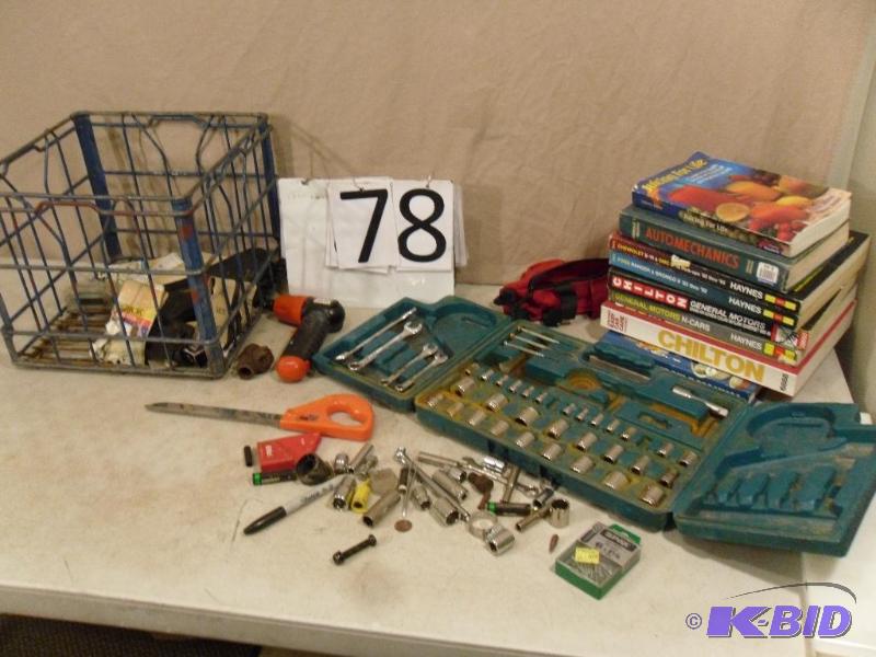 lot 78 image: Chilton and Hanes Car Repair Manuals, Sockets...