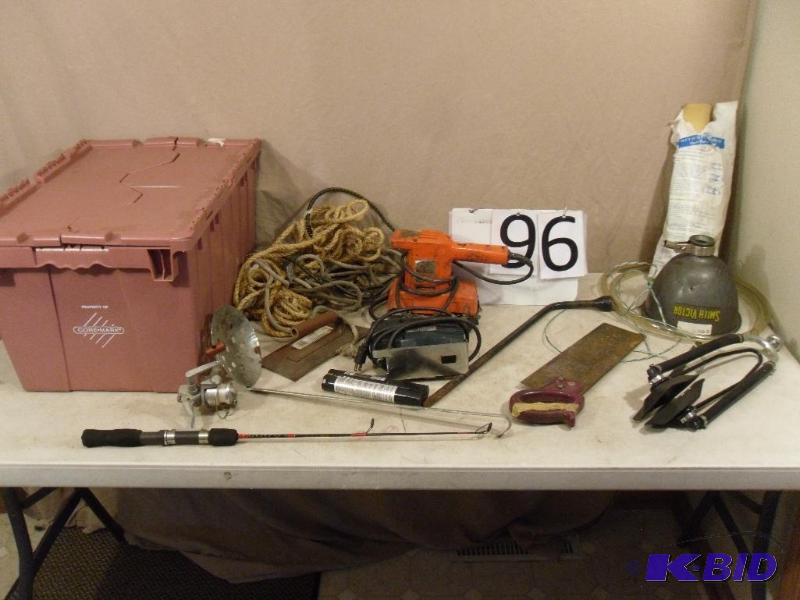 lot 96 image: Tote Full of Assorted Tools and Shop. Ice Fis...