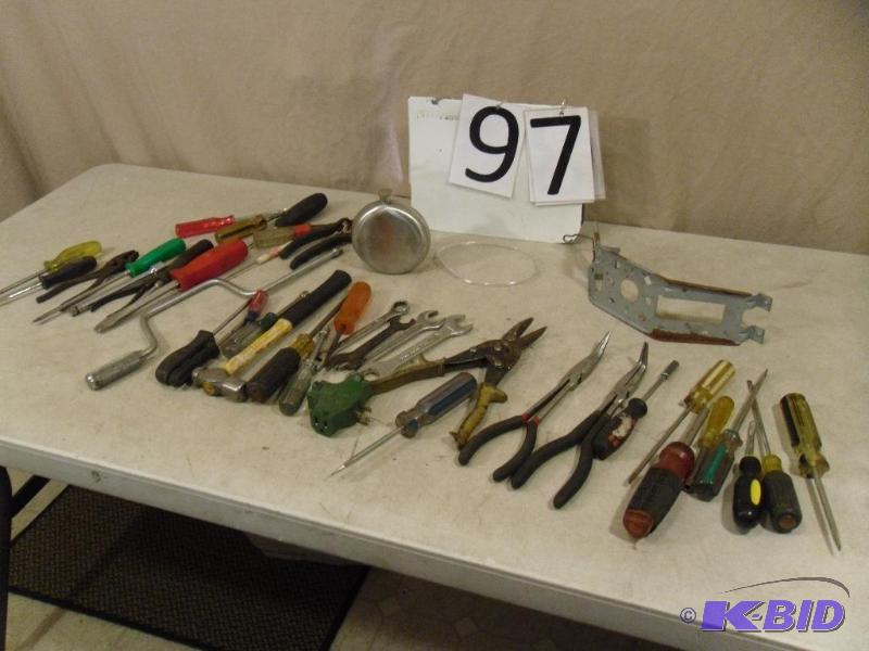 lot 97 image: Lot of Assorted Tools. Pliers, Wrenches, Scre...