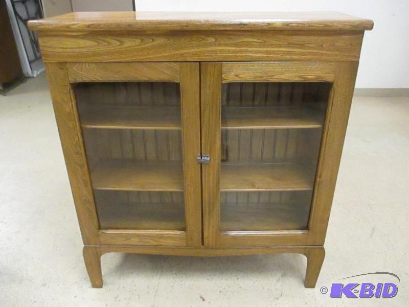 lot 00009 image: American Pacific Oak Glass Front Cabinet