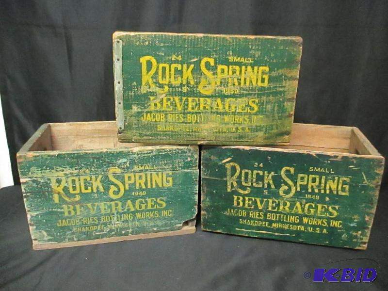 lot 00039 image: Group of 3 Vintage Rock Spring Beverage Crates Wood