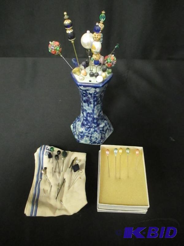 lot 101 image: Lovely Group of Hat Pins and Holder
