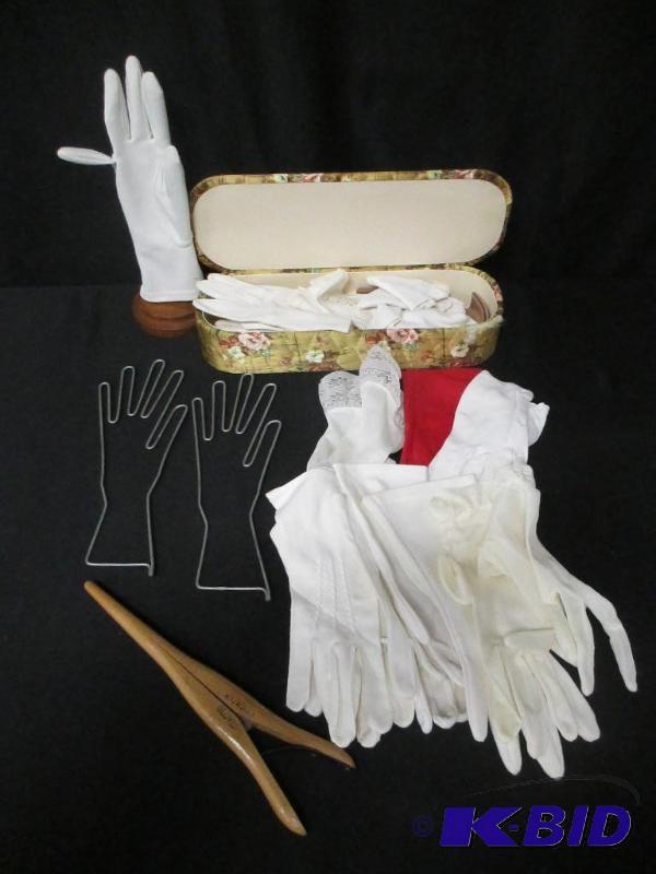 lot 103 image: Lot of Gloves and Glove Form Displays Floral Glove Box