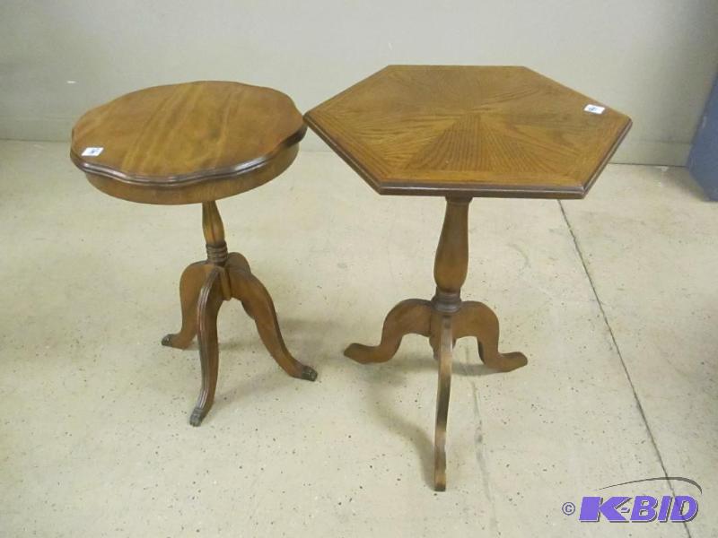 lot 142 image: Group of Two Side Tables Hexagonal Round Pedestal