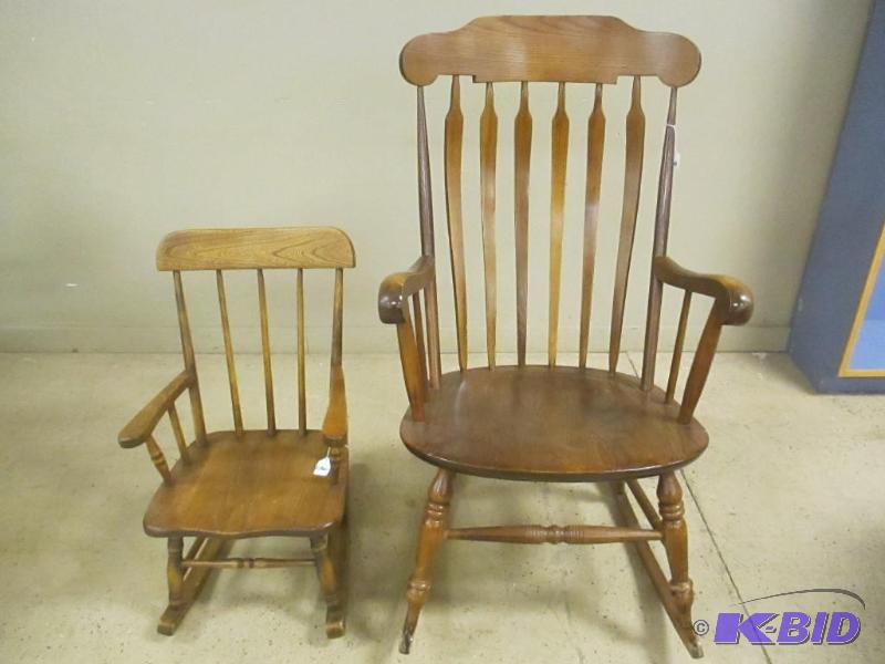 lot 143 image: Group of Two Rocking Chair Adult and Child Windsor Style