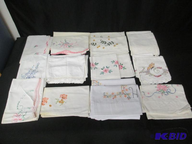 lot 153 image: Group of Embroidered LInens and Textiles Pillow Cases Floral