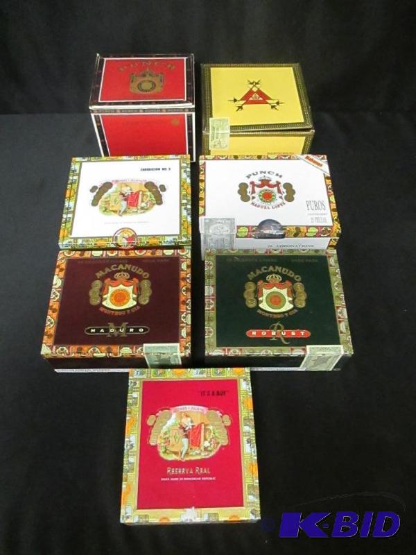 lot 157 image: Lot of 7 Wood Cigar Boxes