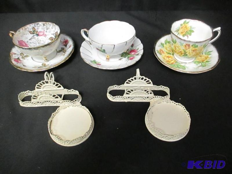 lot 171 image: 3 Vintage Teacups with Saucers & Display Racks