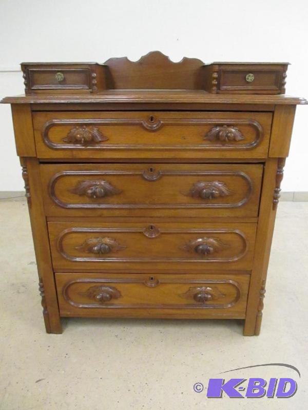 lot 2 image: Victorian Renaissance Style Antique Dresser Carved Foliate Pulls