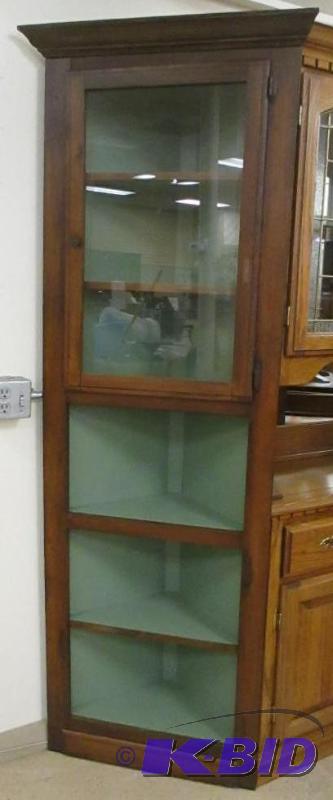 lot 20 image: Nice Tall Corner Cupboard Glass Panel Doors