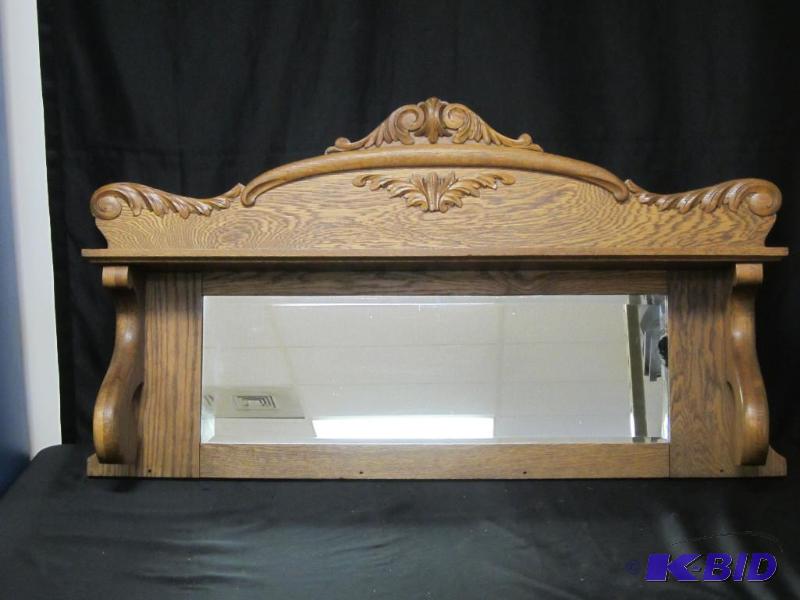 lot 60 image: Vintage Hanging Wood Shelf with Mirror