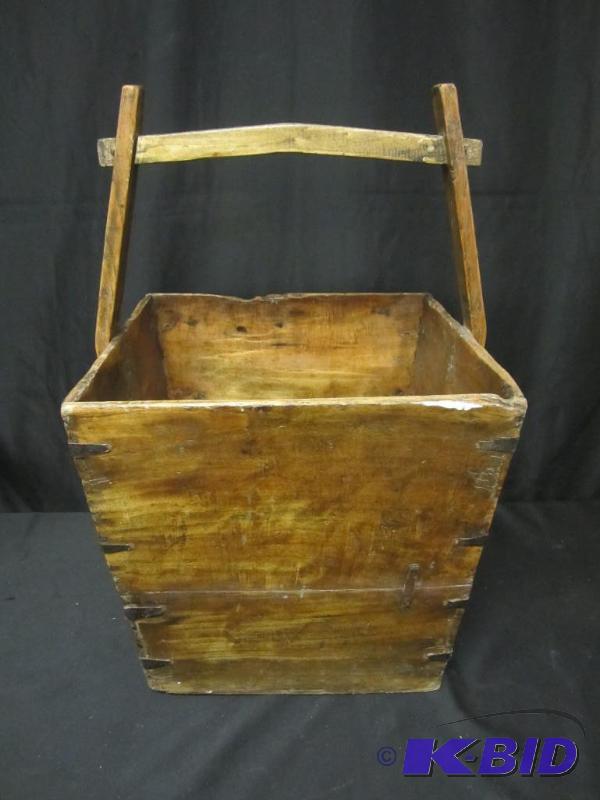 lot 64 image: Antique Wood Water Bucket Basket Possibly Chinese