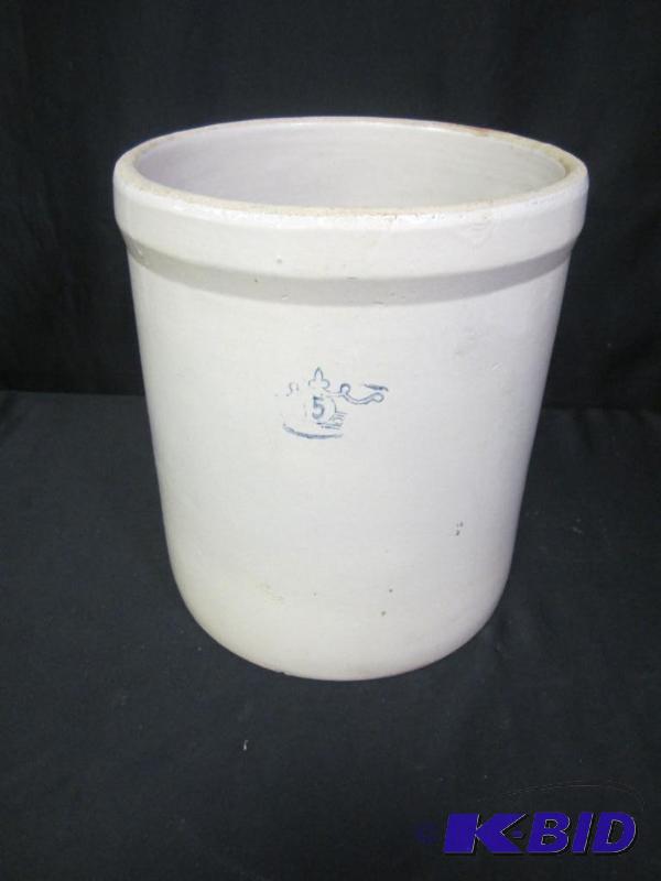 lot 72 image: Vintage 5 Gallon Stoneware Crock