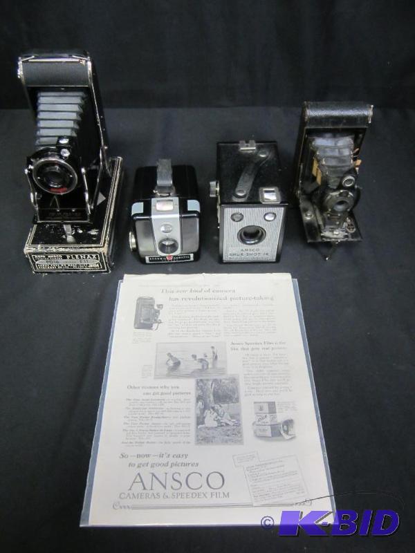 lot 77 image: Lot of 4 Old Cameras AGFA Ansco Plenax Kodak Box Bellows