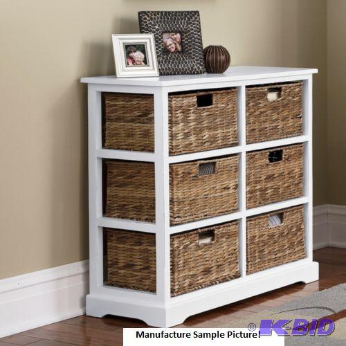 White 6 Drawer Wicker Basket Cabinet - 6-Draw...