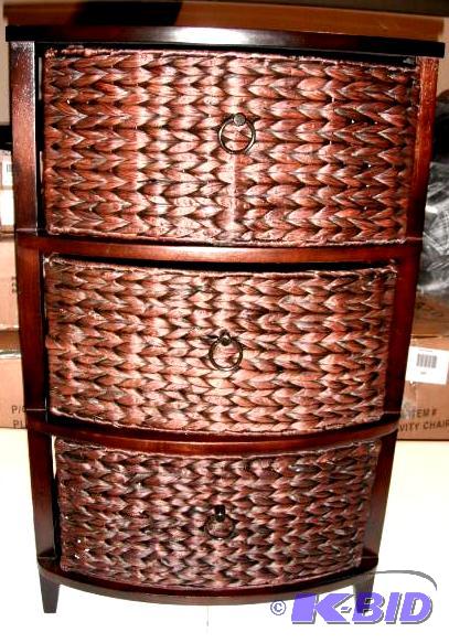 Three Drawer Wicker Basket Stand - Rounded wi...