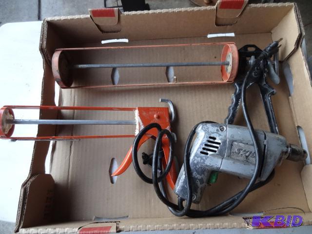 lot 110 image: 2 Caulking Guns. Skil 38 Drill...