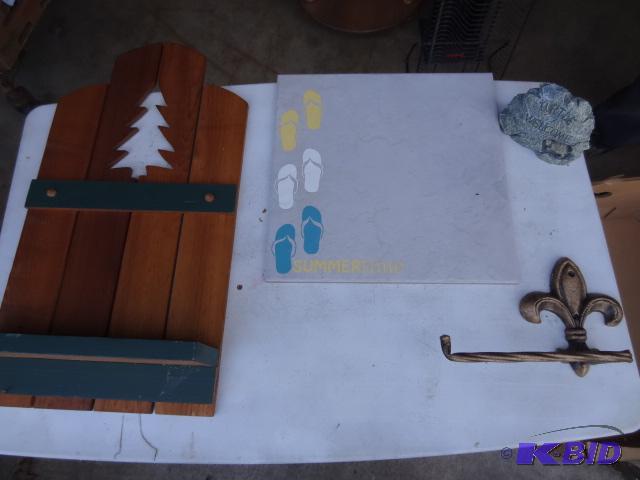 lot 159 image: Wood Hand Crafted Shelfs. Lawn Turtle Ornamen...