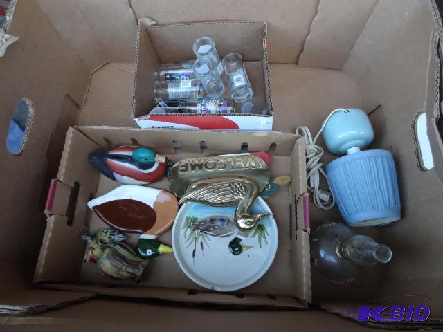 lot 160 image: Duck Decor. Misc Shot Glasses. Lamp. Oil Lamp...