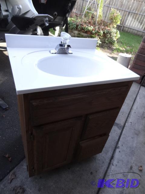 lot 19 image: Bathroom Vanity Sink. Wood Cabinet, Moen Fauc...