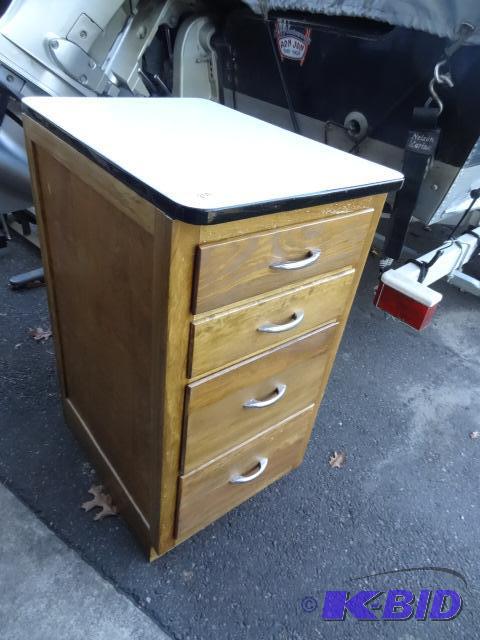 lot 208 image: Wood 4 Drawer Cabinet, Metal Top 18 X 25 X 36...
