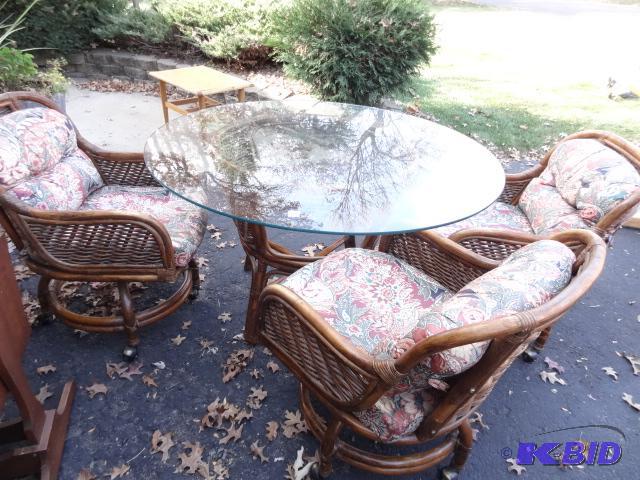 lot 221 image: Bamboo Chair and Table Set. Glass Top, 2 Chai...