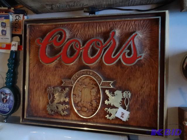 lot 241 image: Coors Plastic Wood Grain Sign...