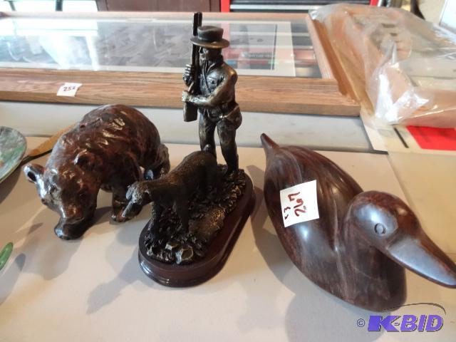 lot 267 image: Wood Duck, Bear Figurine, Hunting Figurine...