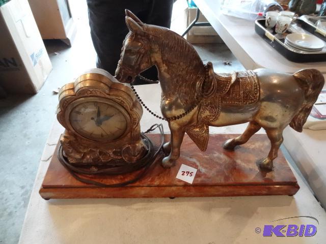 lot 275 image: Vintage Metal Horse and Electric Clock...