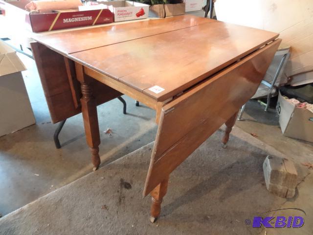 lot 284 image: Vintage Wood Kitchen Table With Drop Down Sid...