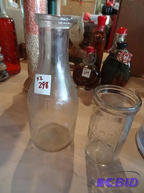 lot 298 image: Vintage Cottage Cheese Glass and Milk Bottle...
