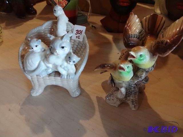 lot 301 image: Almcrest Bird Figurine, Cat on Couch Figurine...
