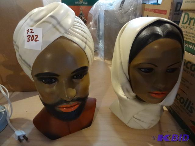 lot 302 image: 2 Indian Head Ceramic Figurines...