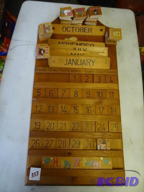lot 353 image: Wood Monthly Calender...